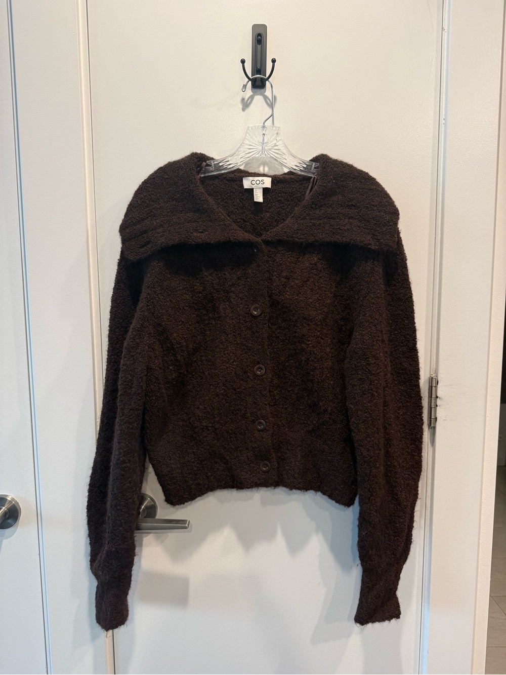 COS Brown Teddy Button-Up Jacket with Wide Collar